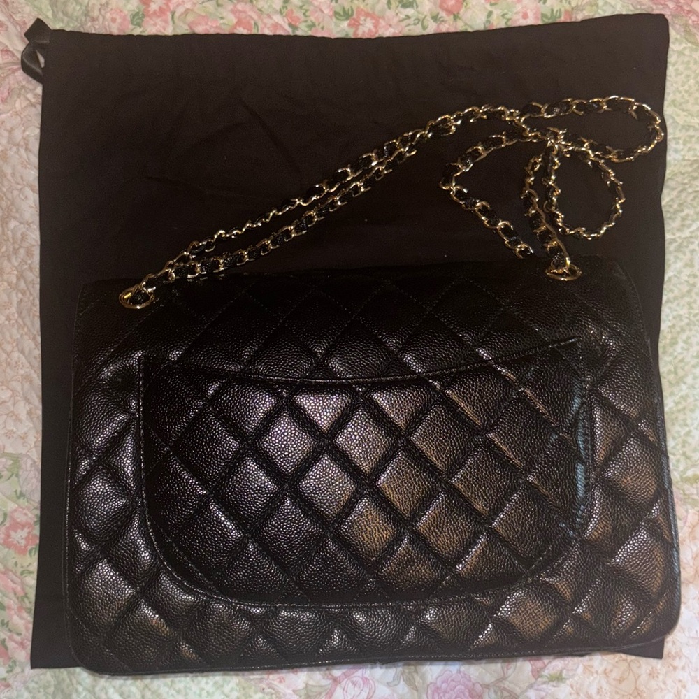 Black Jumbo Flap Quilted Leather Chain Shoulder Bag